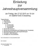 Jahreshauptversammlung am 27.Februar 2015 um 19:00 Uhr